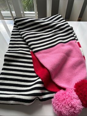 Striped Black & White Kate Spade Scarf with Pink and Red Accents
